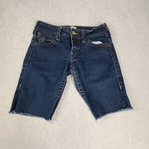 True Religion VTG women's blue Jean shorts midrise cut off  Size 31 Beachy Jorts